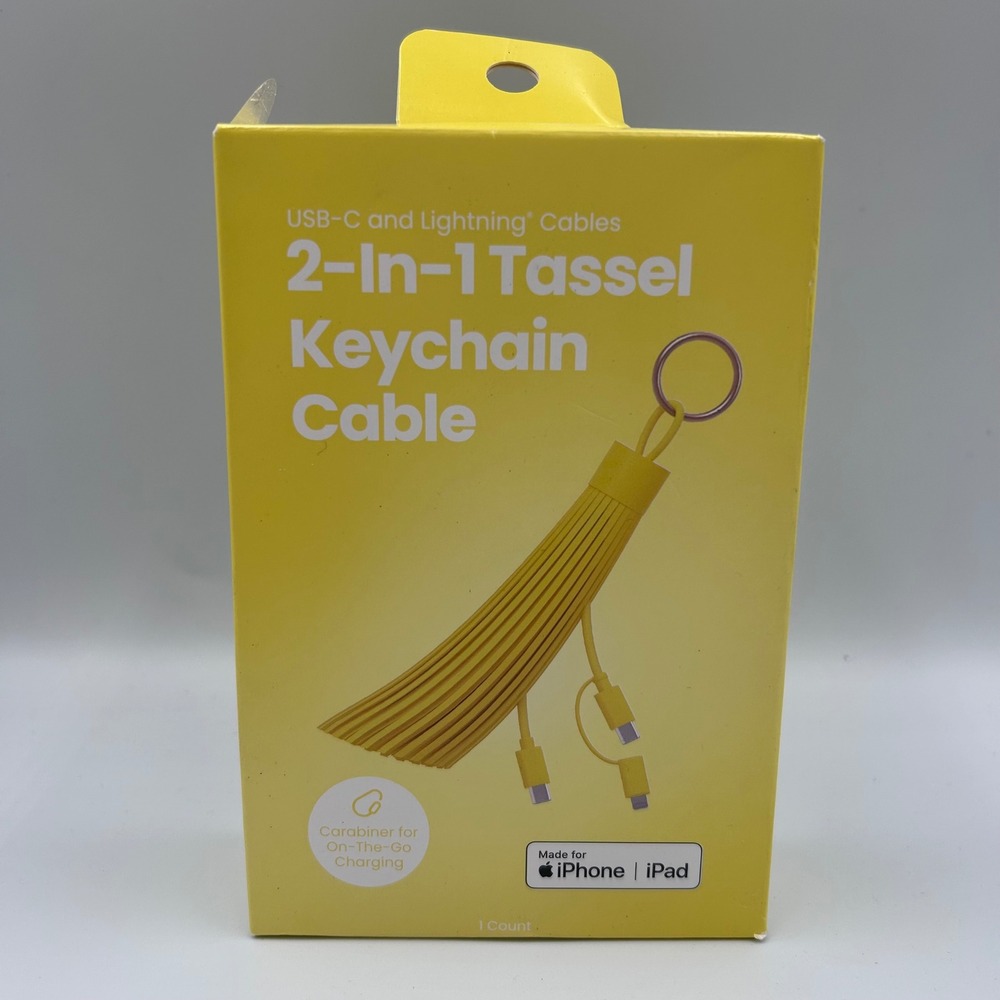 Dealworthy 2-in-1 Tassel Keychain Cable USB-C Lightning 60W Fast Charge Yellow